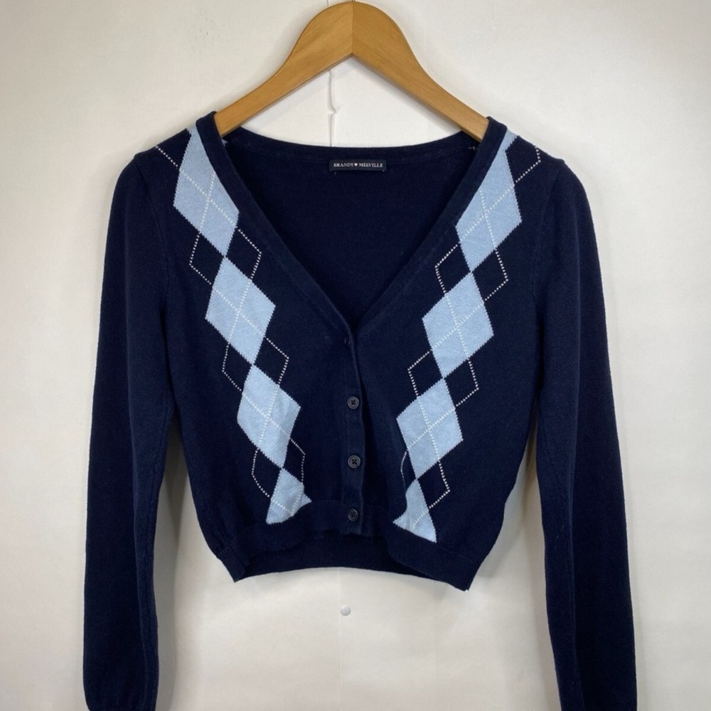 Brandy Melville Dark Blue Argyle Cardigan